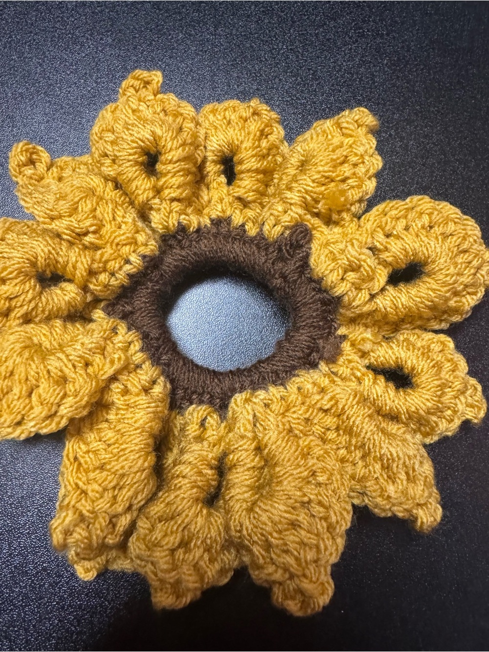 Handmade Sunflower Crochet Scrunchie - Mustard Yellow